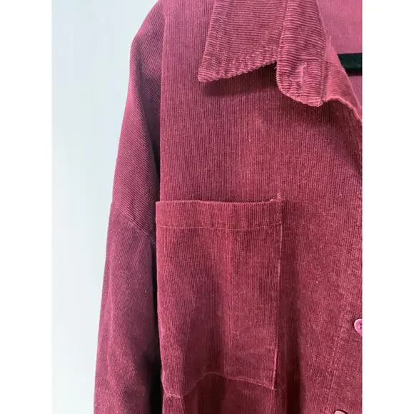 Corduroy Burgundy Velvety Shacket Raw Hem Alternative Grunge Barn Medium - Picture 7 of 9